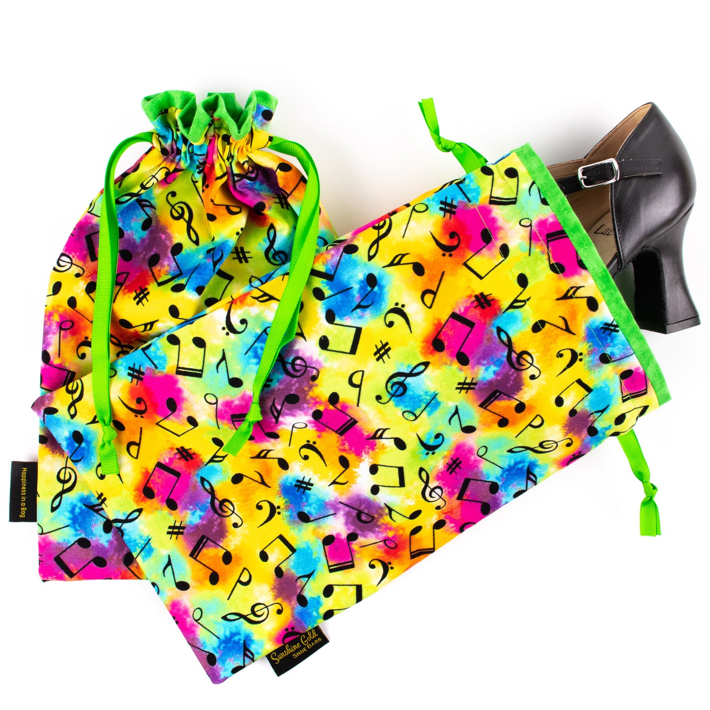 Colorful fabric shoe bags for tap and character high-heeled dance shoes