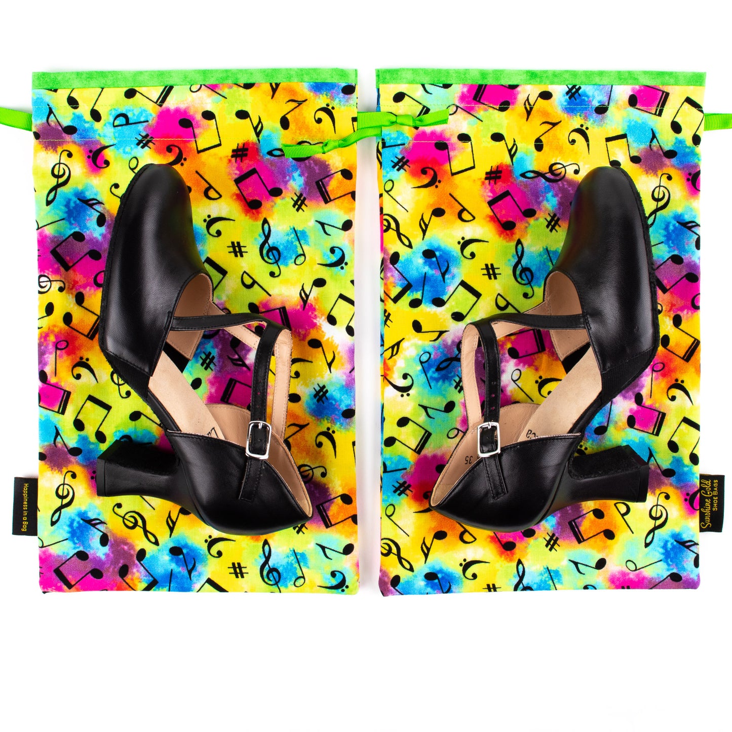 Colorful music notes set of dance shoe bags