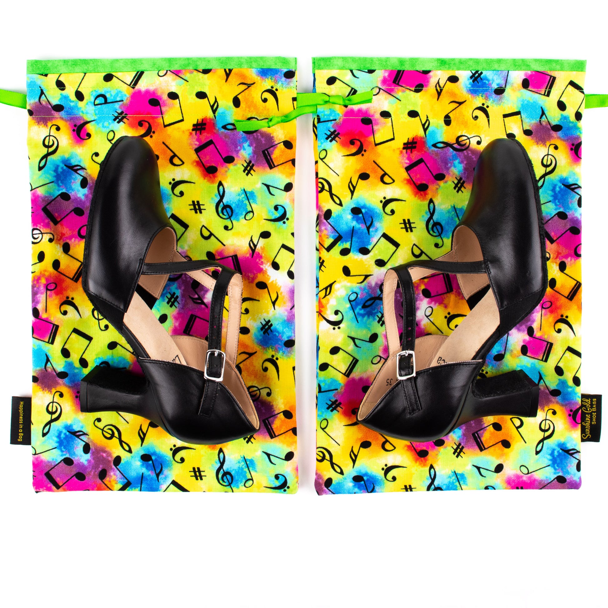 Colorful music notes set of dance shoe bags