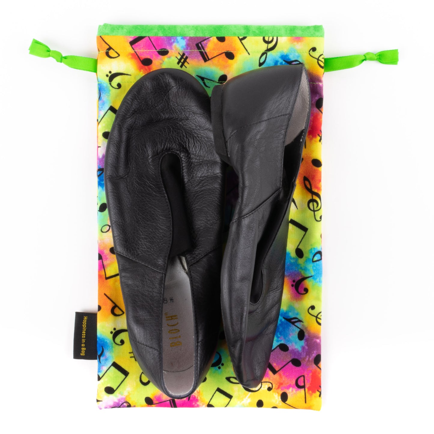 Dance shoe bag in colorful music notes design for soft jazz shoes