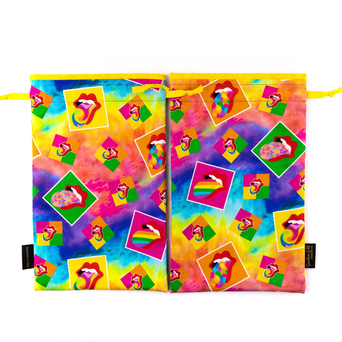Rainbow-colored set of dance shoe bags for musical theatre dance shoes