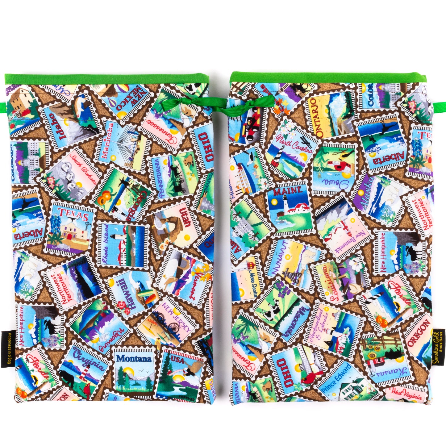 Set of 2 travel shoe bags in colorful stamps fabric