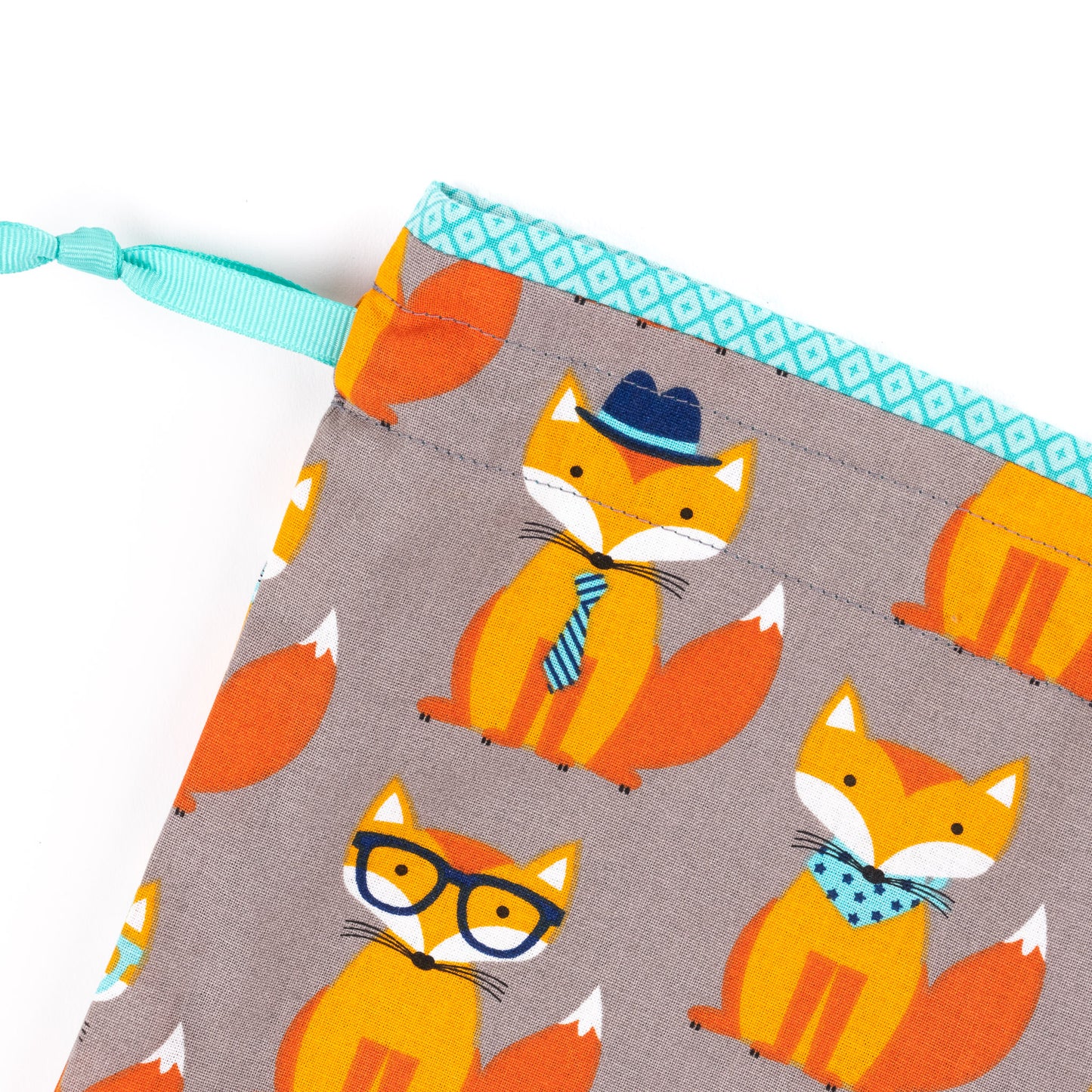 Small shoe bag for soft-soled ballet or jazz shoes in orange foxes fabric