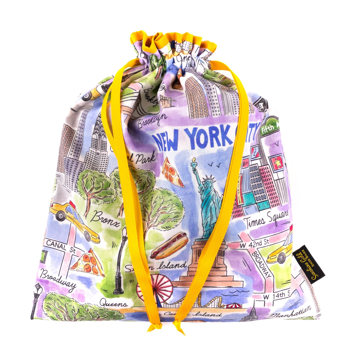 Women's dance shoe bag in colorful New York City themed fabric