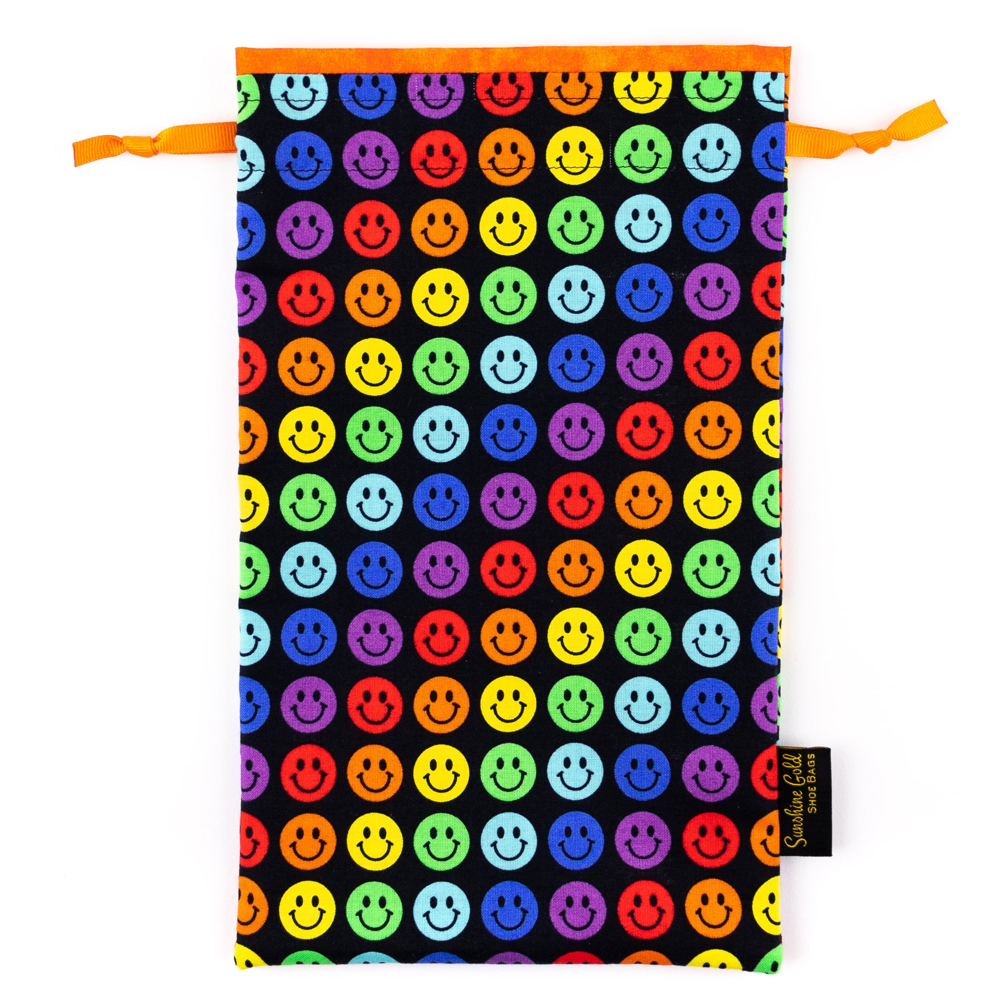Ballet shoe bag with colorful smiling faces fabric design