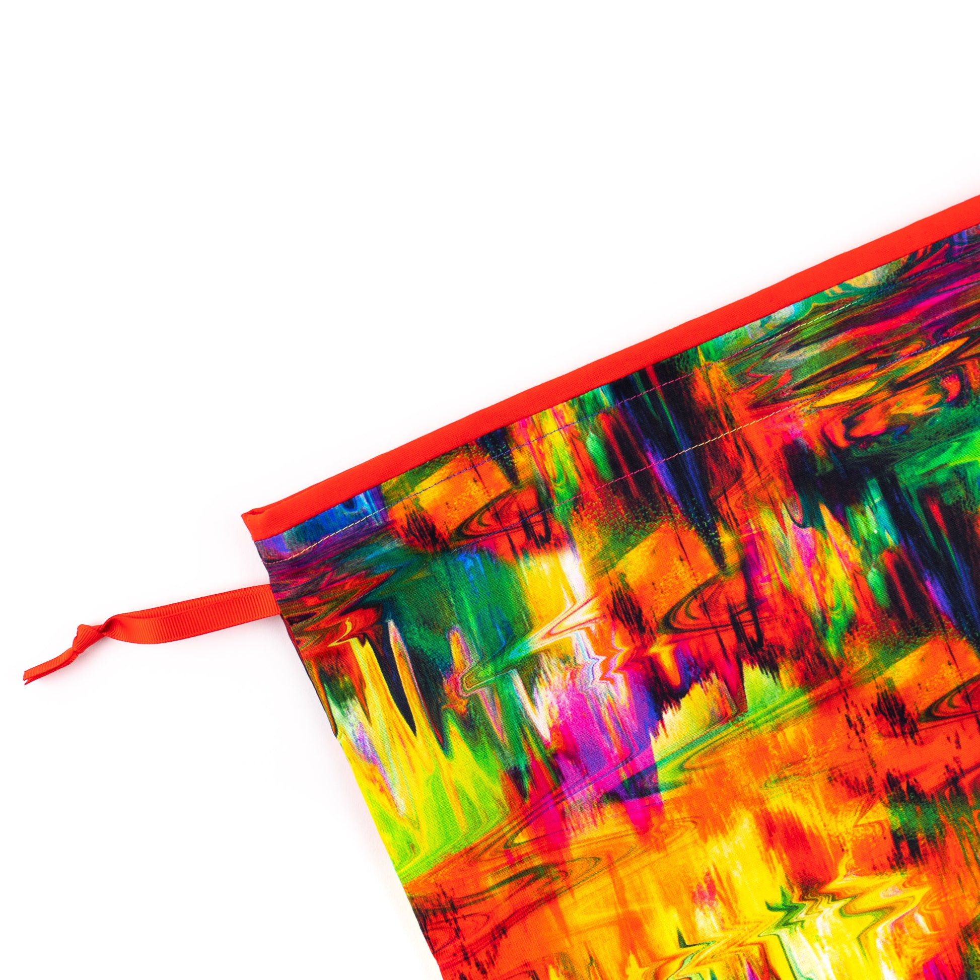Close up of colorful large fabric shoe bag for dance shoes