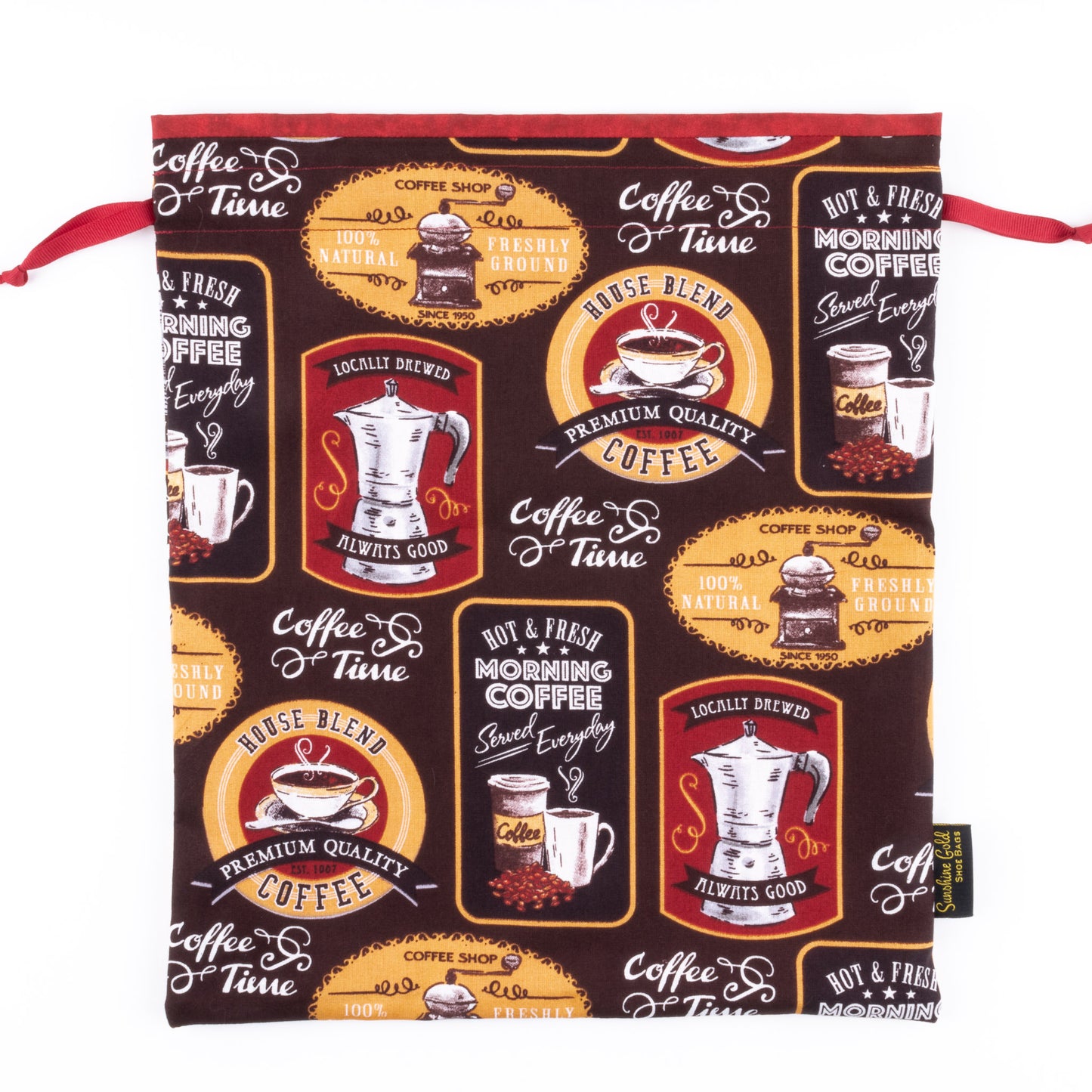 Coffee-themed fabric large shoe bag for dance shoes