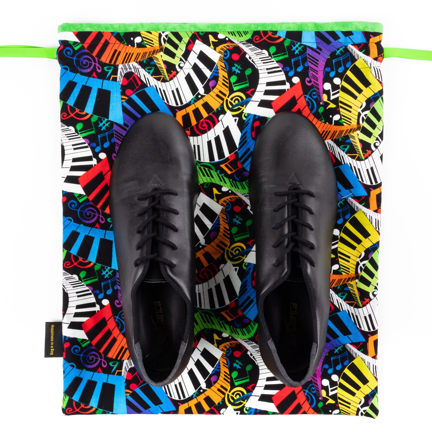 Colorful shoe bag with piano keyboards fabric