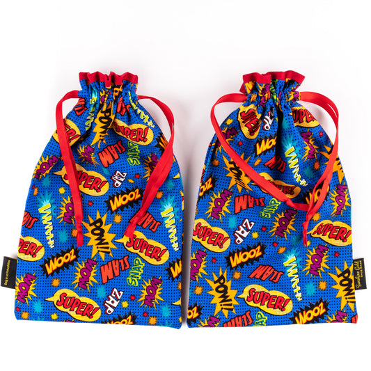 Comic-book fabric set of two shoe bags for dance shoes