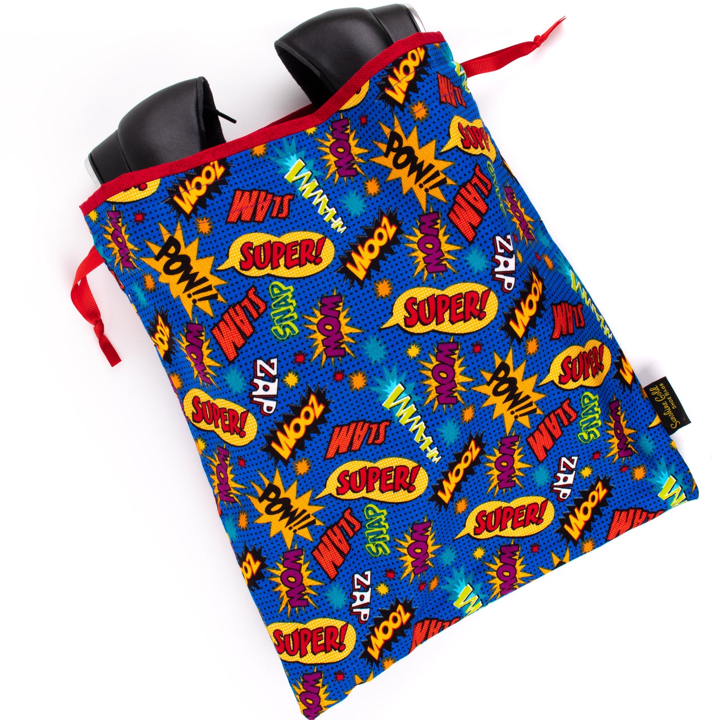 Dance shoe bag in blue, red, yellow for tap and character shoes