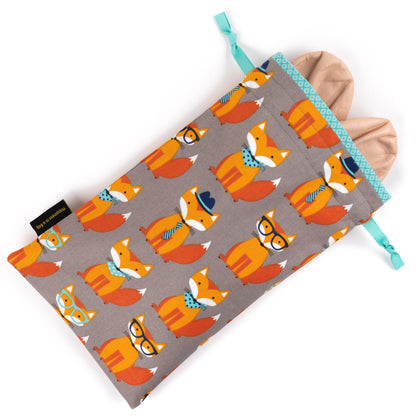 Dance shoe bag in orange foxes fabric, for soft jazz shoes