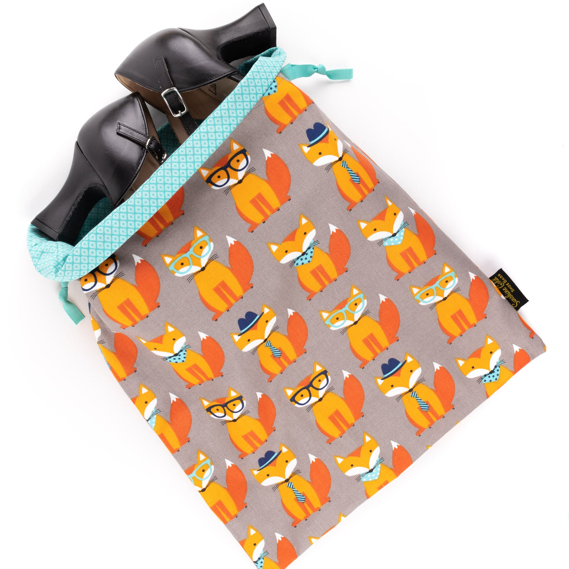 Dance shoe bag in orange foxes design, for tap and character shoes