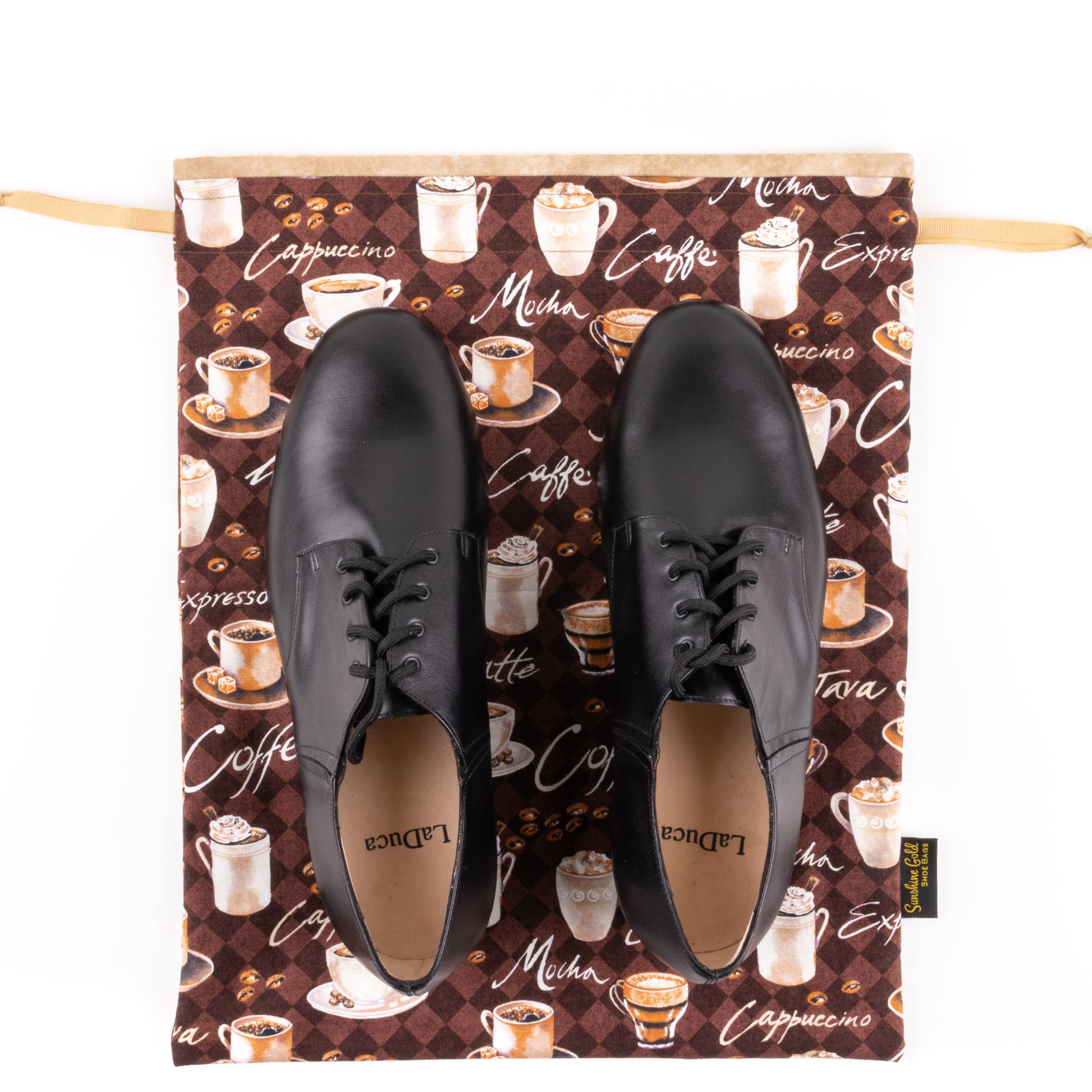 Extra-large coffee-themed dance shoe bag