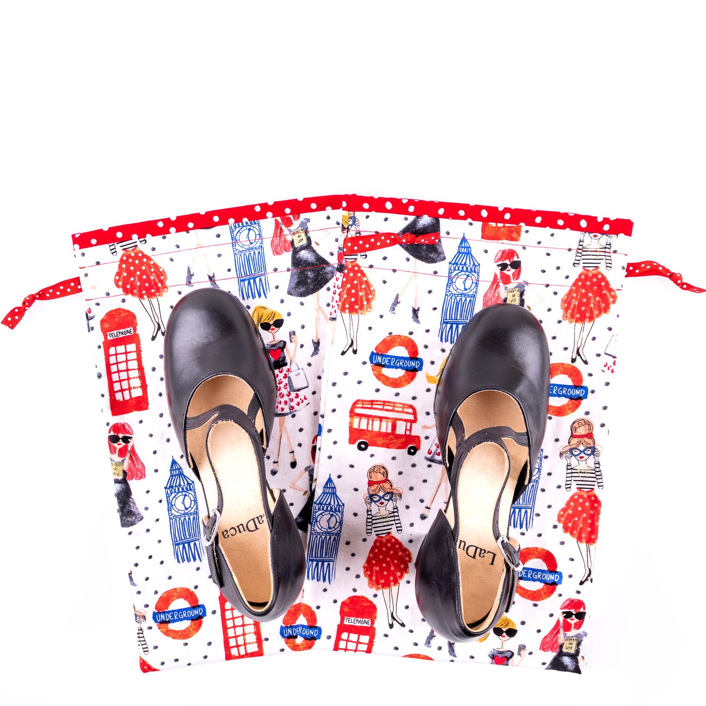 Glam London girls fabric shoe bags for dance shoes