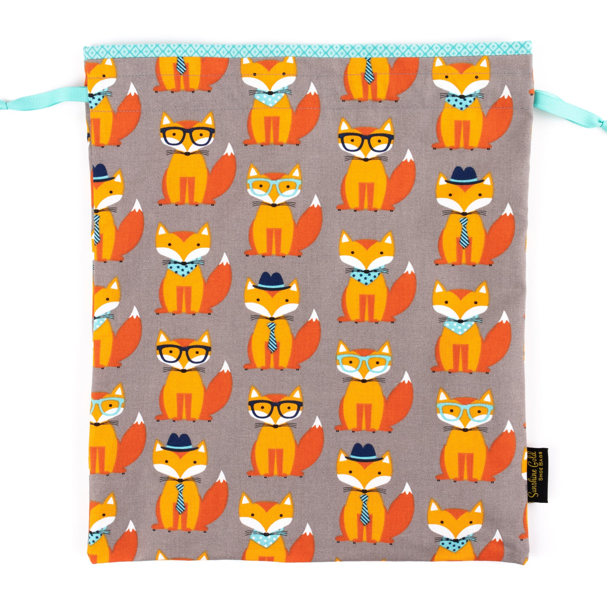 Large dance shoe bag for high-heeled, hard-soled tap or character shoes in orange foxes fabric
