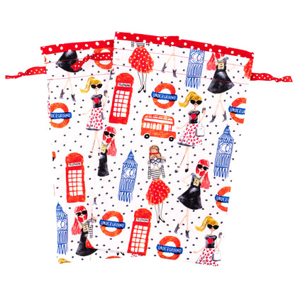 London themed set of dance shoe bags for musical theatre dance shoes