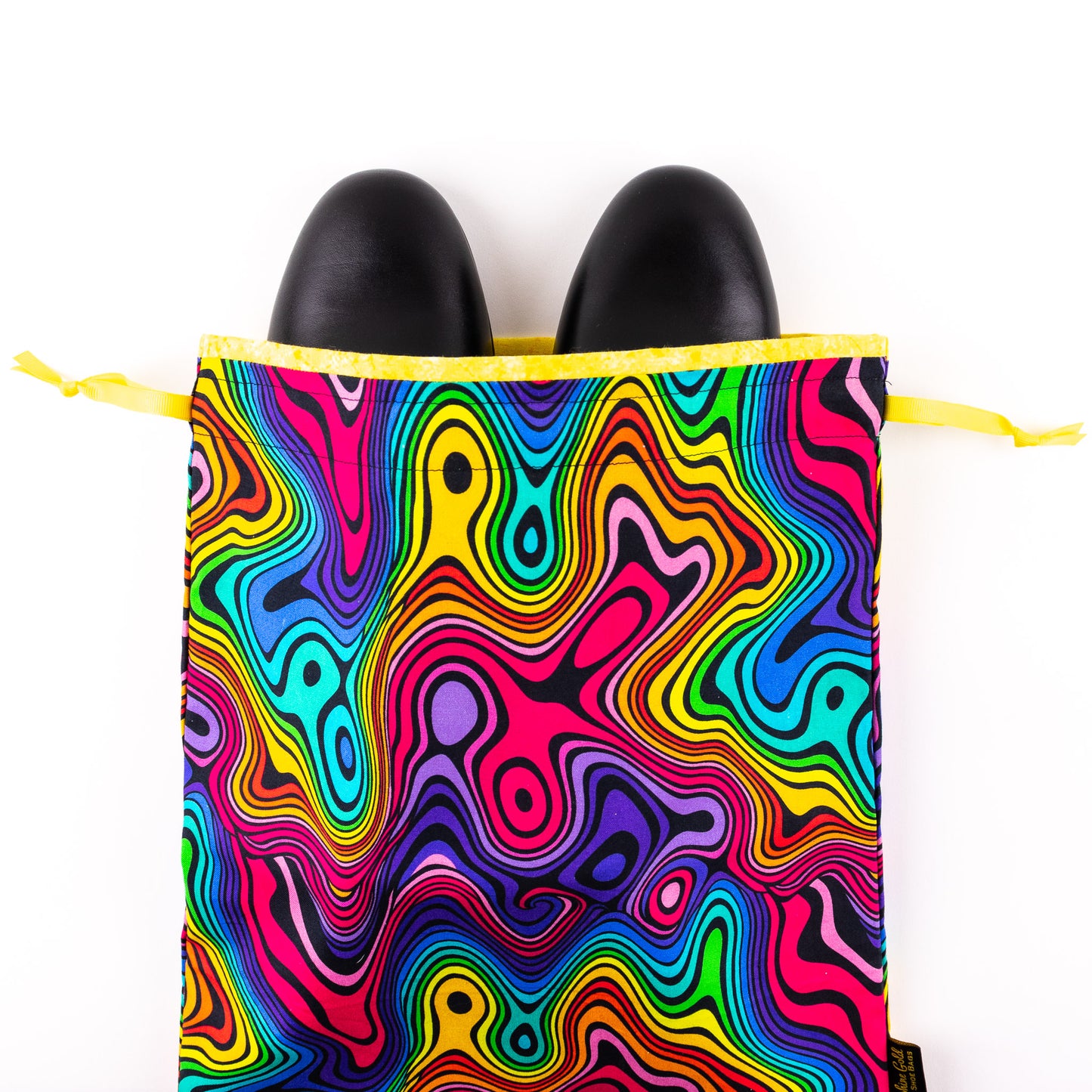 Men's dance shoe bag in psychedelic rainbow-themed fabric