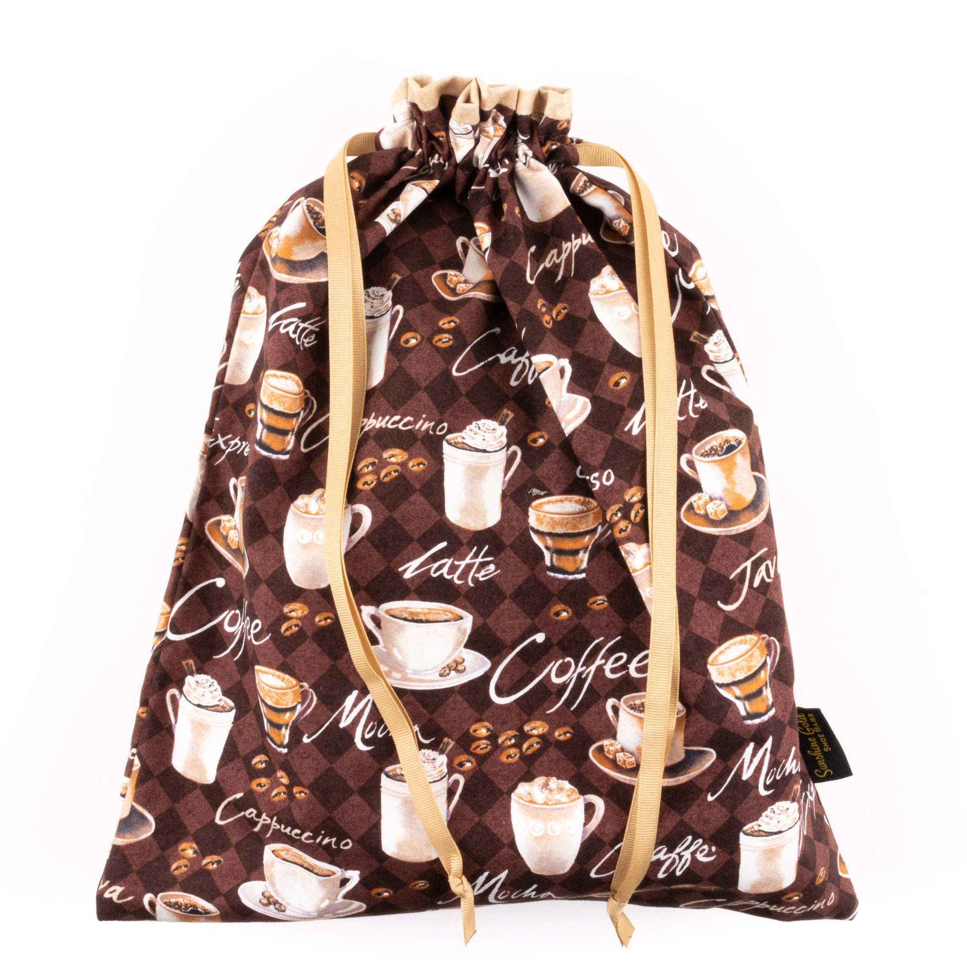 Men's dance shoe bag in coffee-themed fabric