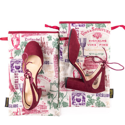 Names of wines and Rome and Paris landmarks set of travel shoe bags