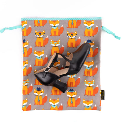 Orange foxes fabric large dance shoe bag