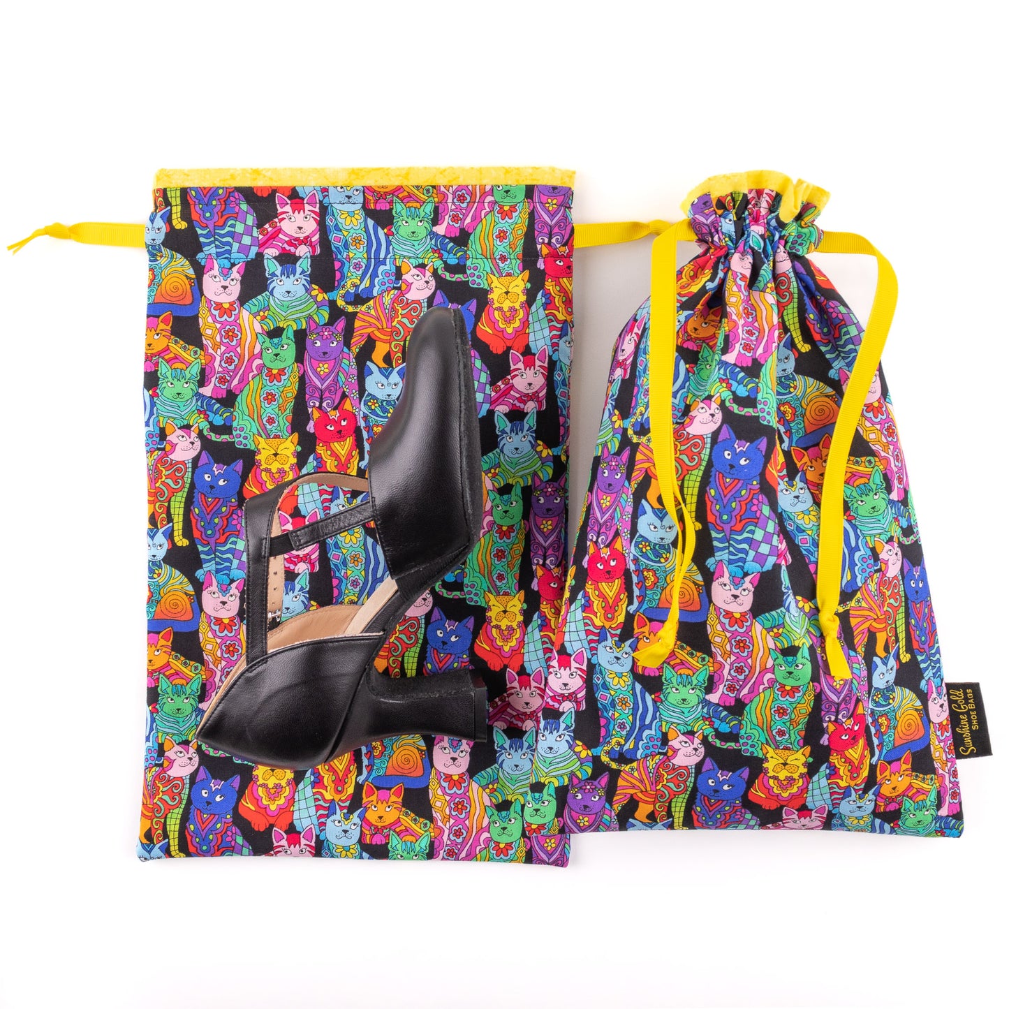 Psychedelic cats fabric shoe bags for dance shoes