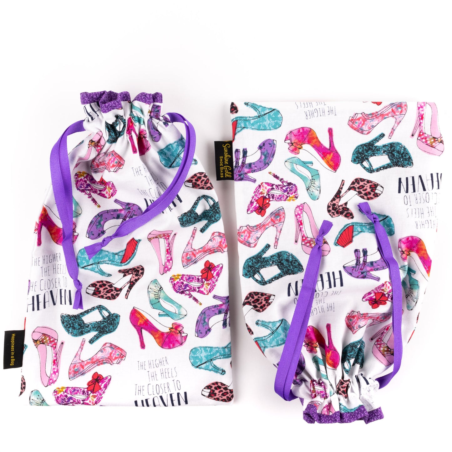 Set of 2 shoe bags for tap or character shoes in high-heeled fabric design