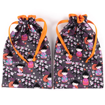 Set of 2 shoe bags for travel in Japanese fabric design