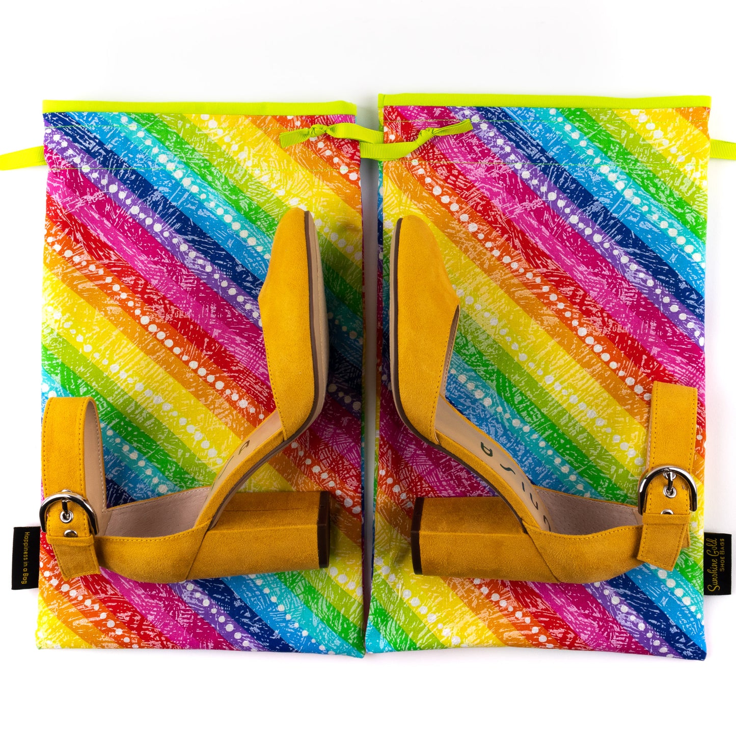 Set of 2 travel shoe bags in vibrant rainbow stripes design