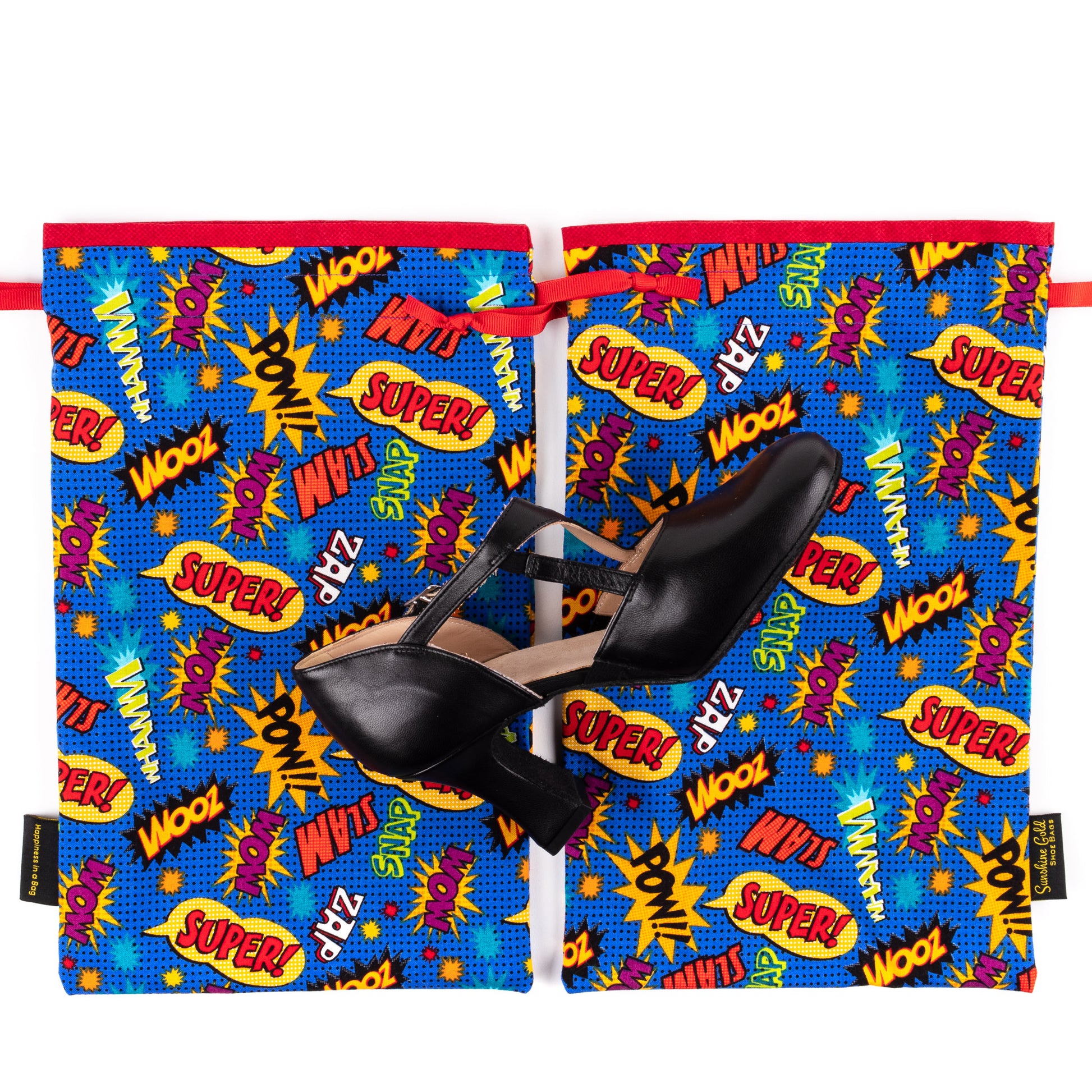 Set of two dance shoe bags in comic-word fabric