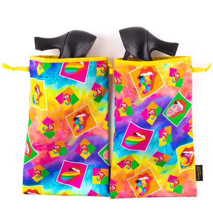 Set of two dance shoe bags in multi-colored tongues fabric