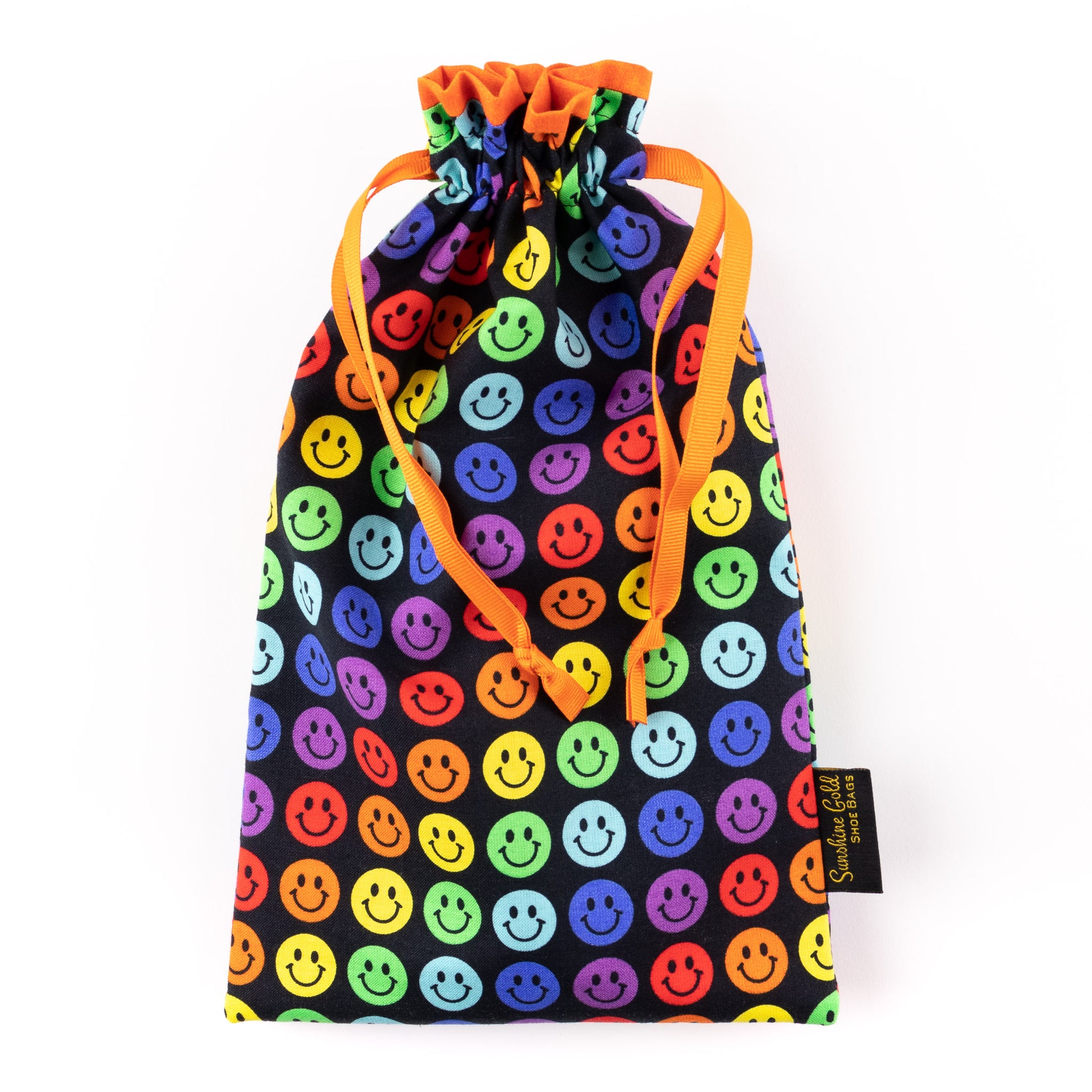 Shoe bag for ballet or jazz shoes with smiley faces in rainbow colors