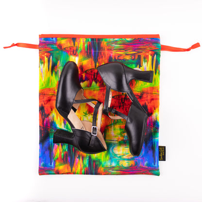 Vibrant colorful abstract-themed large dance shoe bag for high-heeled character shoes